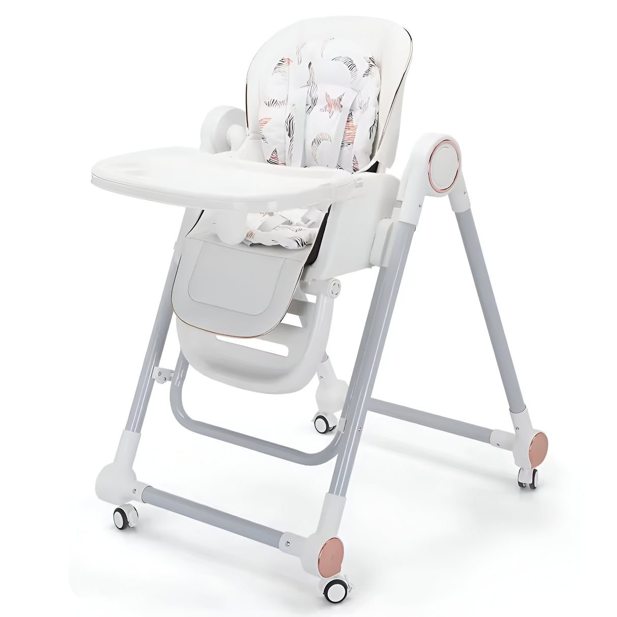 Scaun de Masa pentru Bebelusi si Copii, Vivimall, Tavita si Husa Detasabile, Multifuncțional, Stabil, Centura de Siguranta, Inaltime Ajustabila, Spatar Reglabil Moale, Balansoar, de la 6 Luni, Alb - vivimall.ro