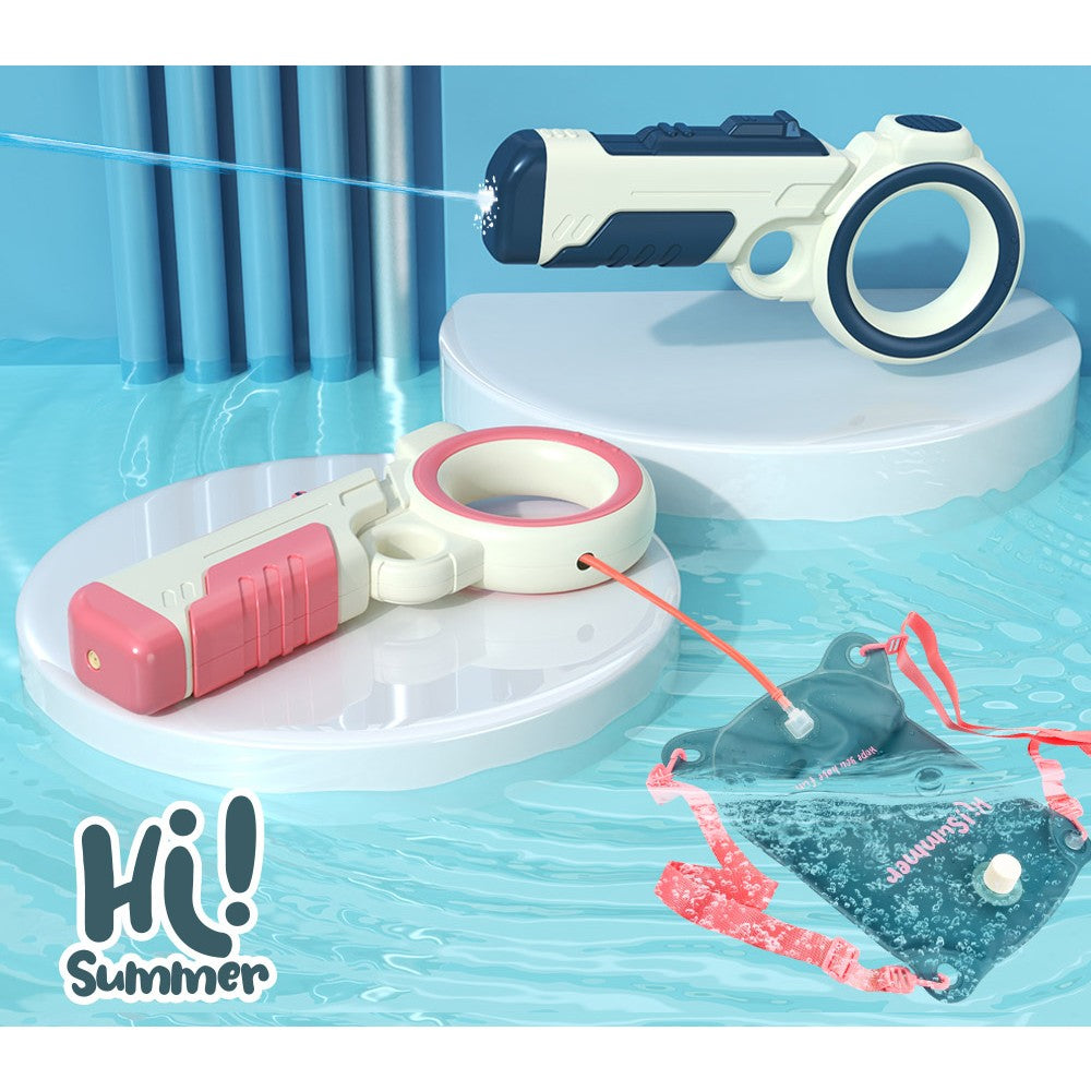 Pistol cu apa pentru copii Vivimall, rezervor tip ghiozdan, 1500 ml, reglabil, material ABS/silicon, distanta improscare 8 metri, tragaci cu presiune, 12.5 x 28 cm, albastru - vivimall.ro