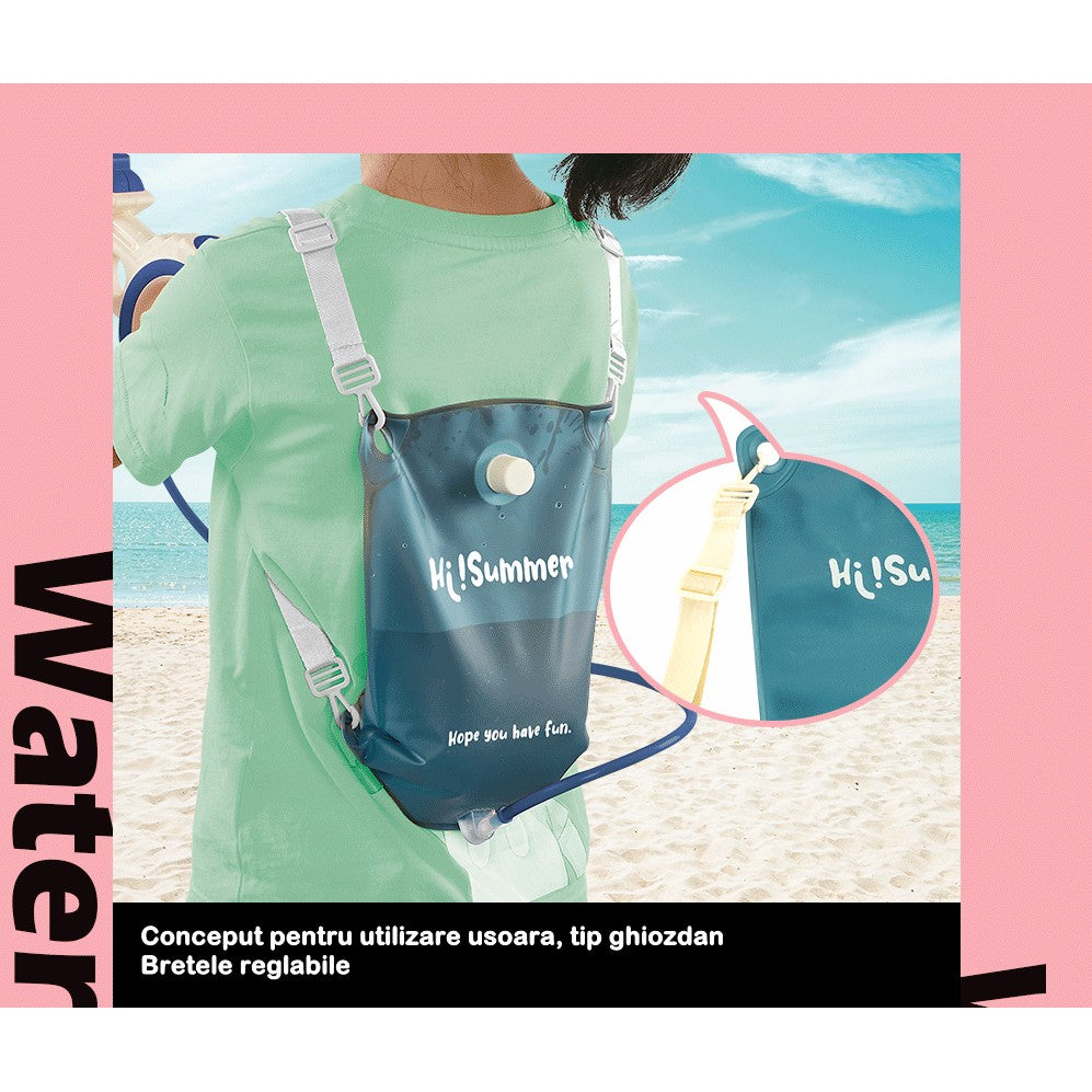 Pistol cu apa pentru copii Vivimall, rezervor tip ghiozdan, 1500 ml, reglabil, material ABS/silicon, distanta improscare 8 metri, tragaci cu presiune, 12.5 x 28 cm, albastru - vivimall.ro