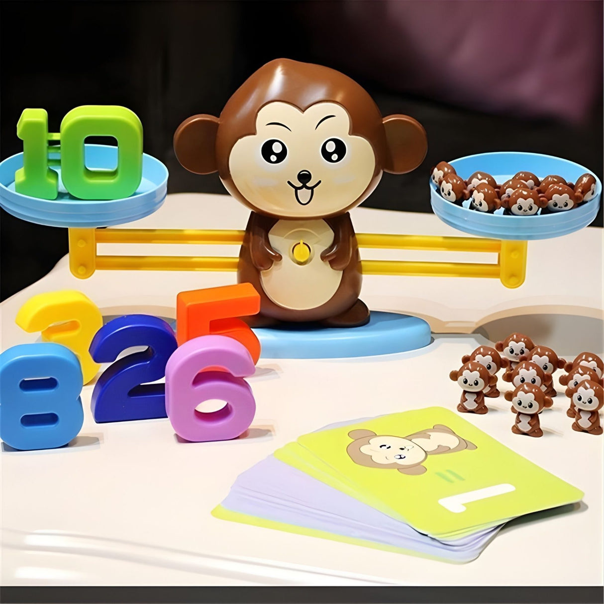 Jucarie Educativa Montessori, Flippy, Joc Interactiv Educational pentru Dezvoltare Logica si Numerare, Model Maimuta Inteligenta, 3 ani+, Maro/Multicolor - vivimall.ro