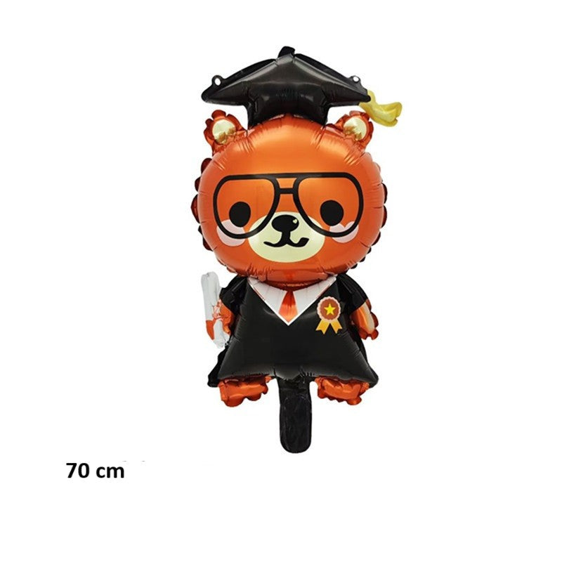 Balon din Folie Metalizata, Vivimall, Figurine, Model Ursulet Absolvent, 70 cm, Ambalaj Individual, Pai Inclus, Umflare cu Aer sau Heliu, Maro Negru - vivimall.ro