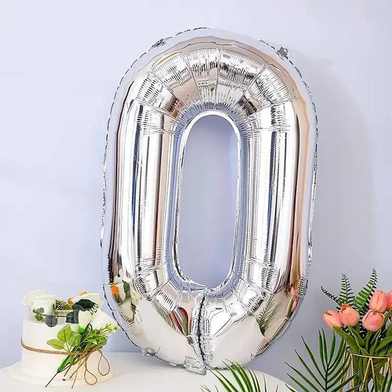 Balon din Folie Vivimall, Cifra 0, 81 cm, Pentru Aer sau Heliu, Bulk, Argintiu - vivimall.ro