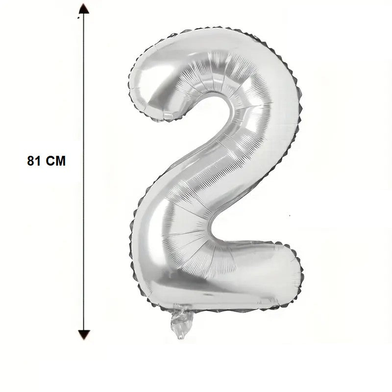 Balon din Folie Vivimall, Cifra 2, 81 cm, Pentru Aer sau Heliu, Bulk, Argintiu - vivimall.ro