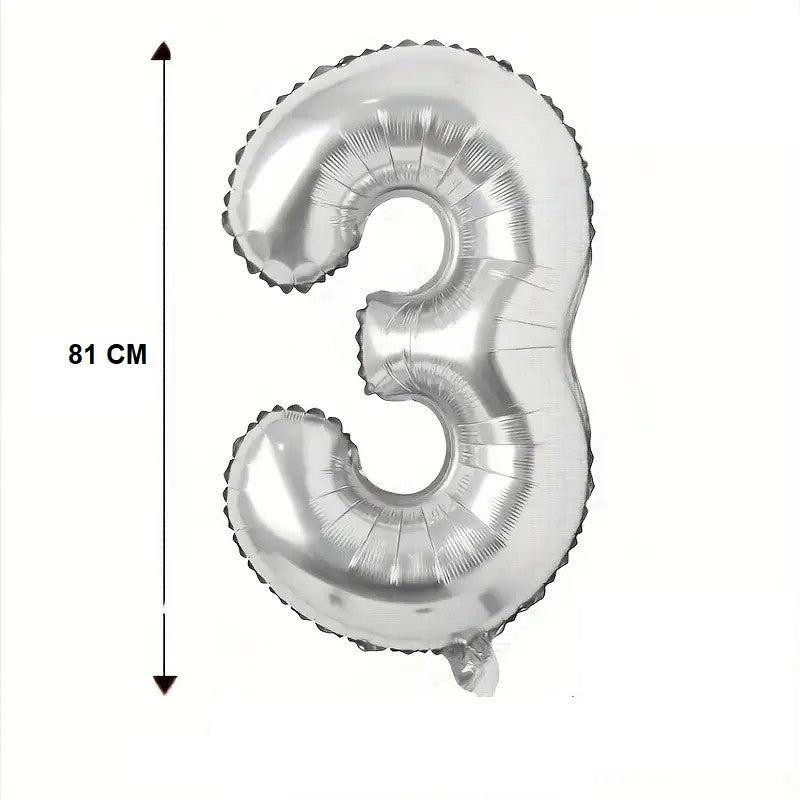 Balon din Folie Vivimall, Cifra 3, 81 cm, Pentru Aer sau Heliu, Bulk, Argintiu - vivimall.ro