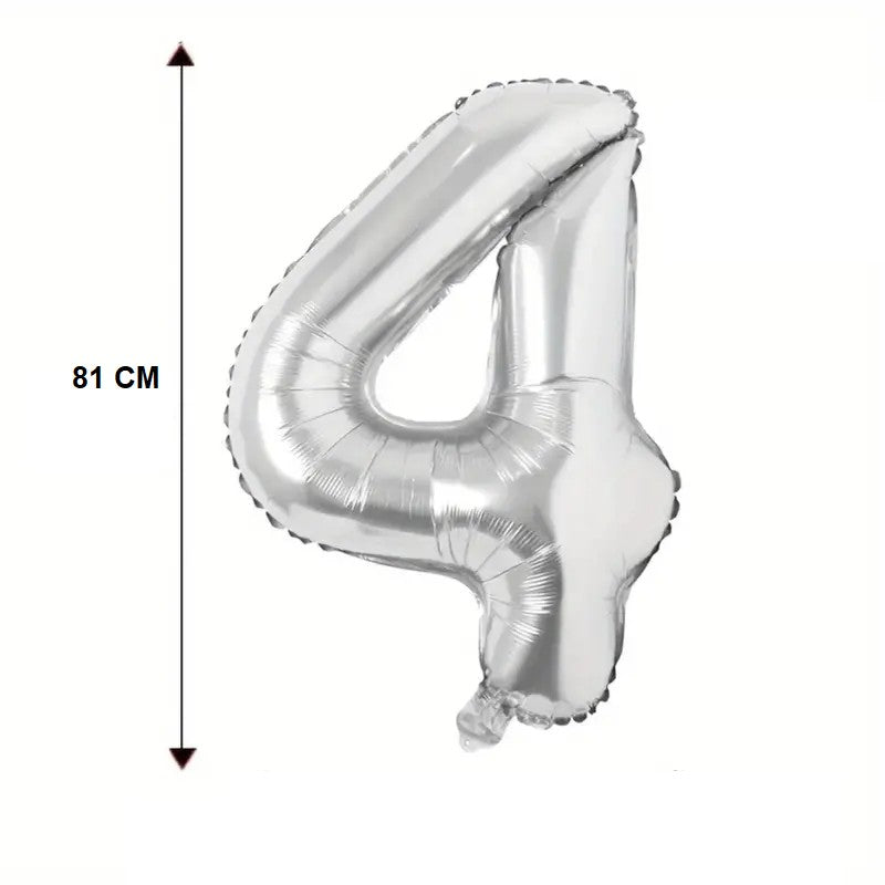 Balon din Folie Vivimall, Cifra 4, 81 cm, Pentru Aer sau Heliu, Bulk, Argintiu - vivimall.ro