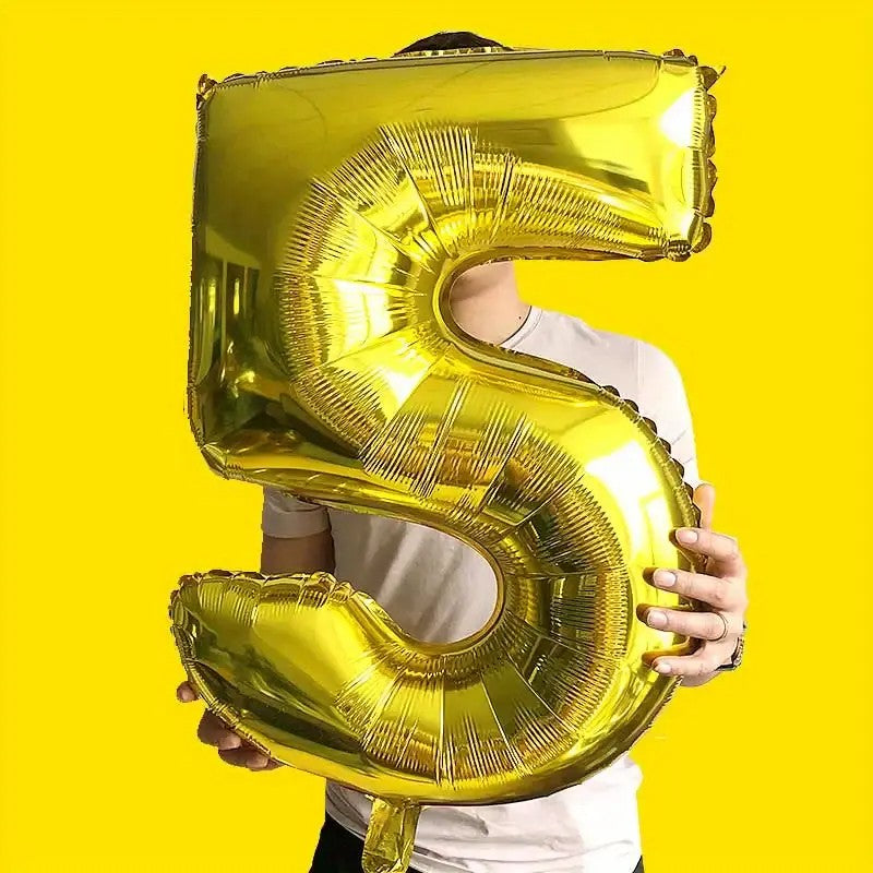 Balon din Folie Vivimall, Cifra 5, 81 cm, Pentru Aer sau Heliu, Bulk, Auriu - vivimall.ro