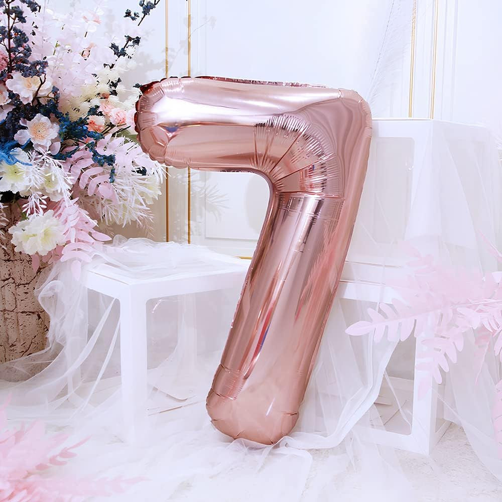Balon din Folie Vivimall, Cifra 7, 81 cm, Pentru Aer sau Heliu, Bulk, Roz Auriu - vivimall.ro