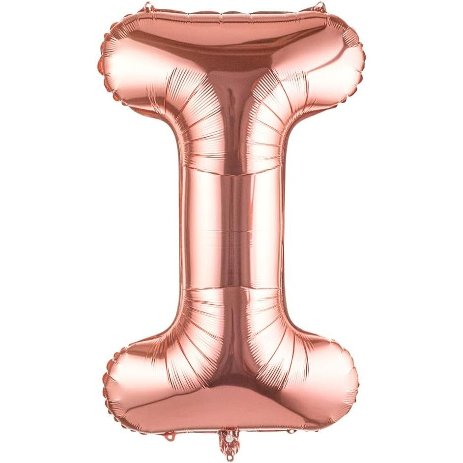 Balon Folie Metalizata Litera I, Vivimall, 100 cm, Umflati cu Heliu sau Aer, Ambalaj Individual, Pai inclus, Rose Gold - vivimall.ro