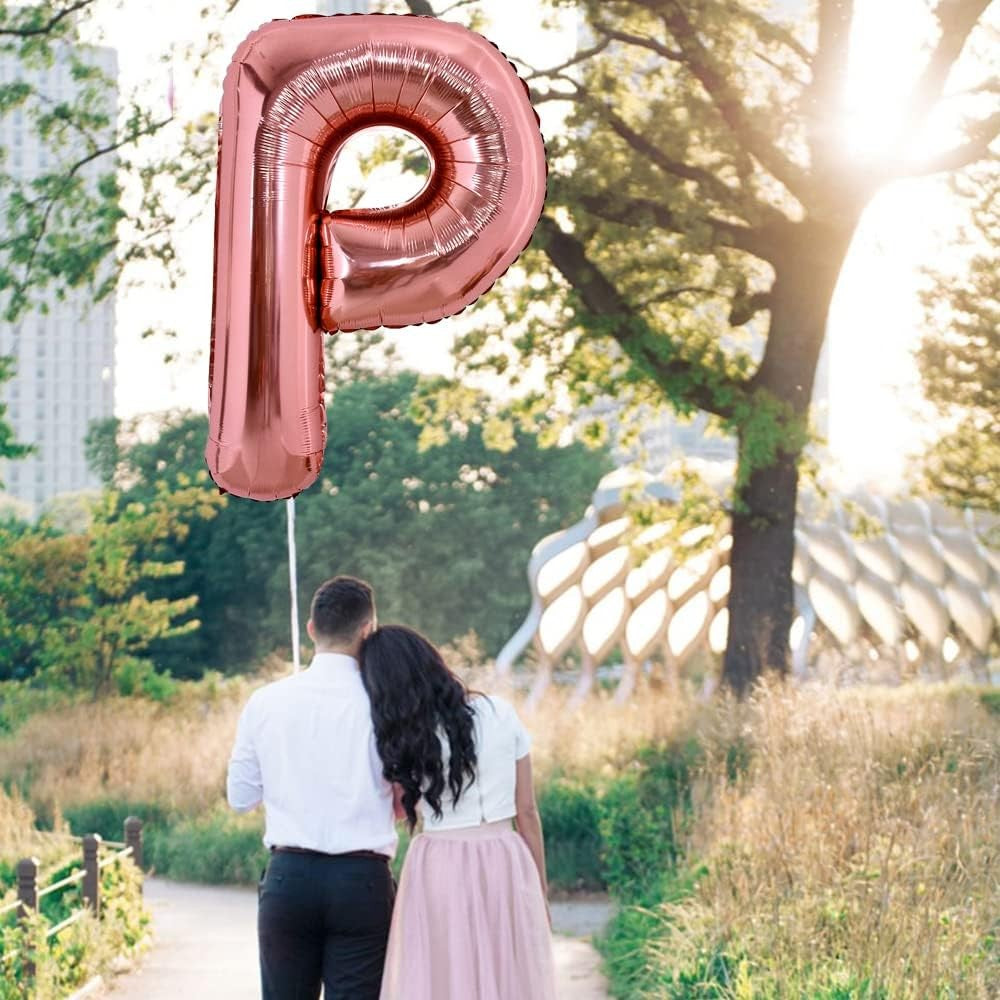 Balon Folie Metalizata Litera P, Vivimall, 100 cm, Umflati cu Heliu sau Aer, Ambalaj Individual, Pai inclus, Rose Gold - vivimall.ro