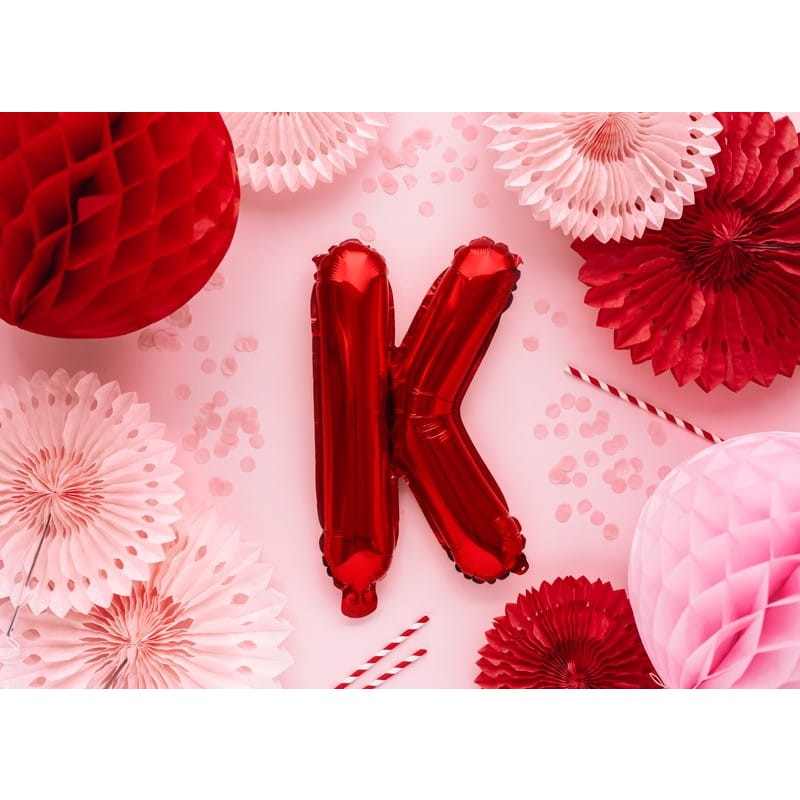 Balon Folie Metalizata Litera K, Vivimall, 40 cm, Umflati cu Heliu sau Aer, Ambalaj Individual, Pai inclus, Rosu - vivimall.ro