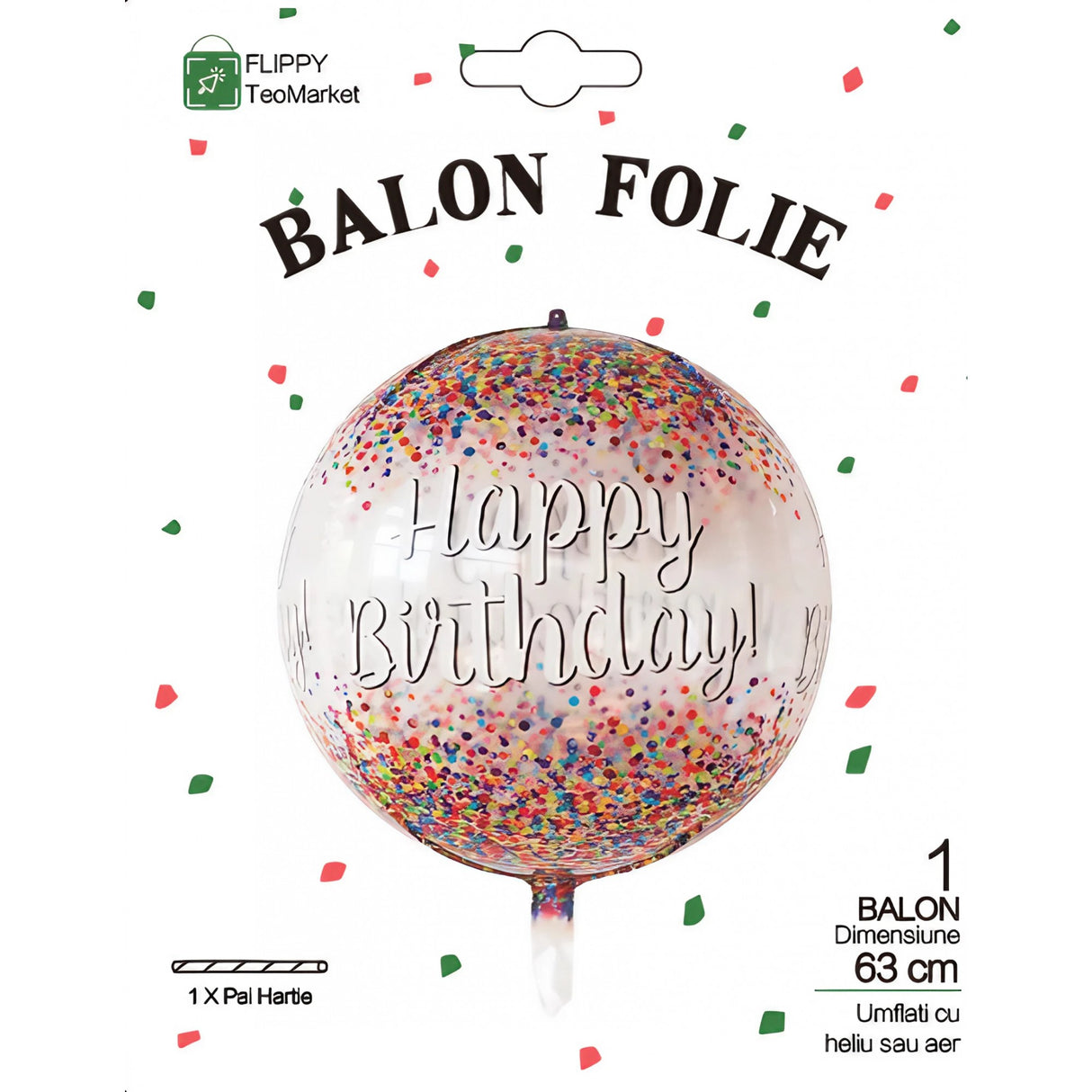 Balon din Folie Metalizata, Vivimall, Figurina Rotunda 4D, Model Happy Birthday, Tema Aniversare, 24 x 63 cm, Ambalaj Individual, Pai inclus, Umflare cu Aer sau Heliu, Maro - vivimall.ro
