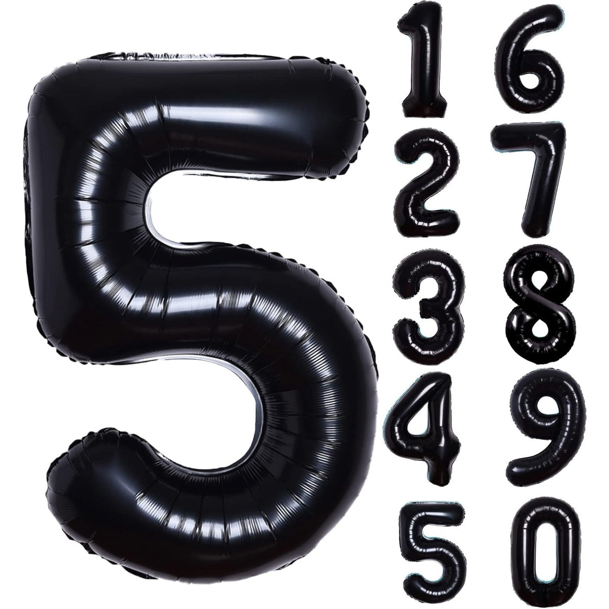 Balon din Folie Metalizata, Vivimall, Figurina Cifra, Tema Aniversare 100 cm, Ambalaj Individual, Pai inclus, Umflare cu Aer sau Heliu, Negru, Cifra 5 - vivimall.ro