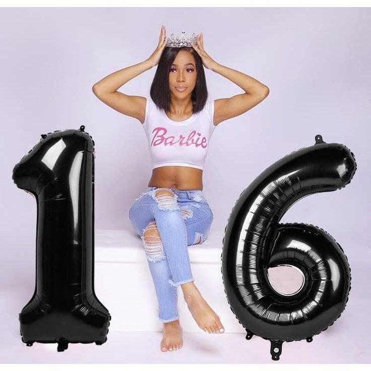 Balon din Folie Metalizata, Vivimall, Figurina Cifra, Tema Aniversare 100 cm, Ambalaj Individual, Pai inclus, Umflare cu Aer sau Heliu, Negru, Cifra 6 - vivimall.ro
