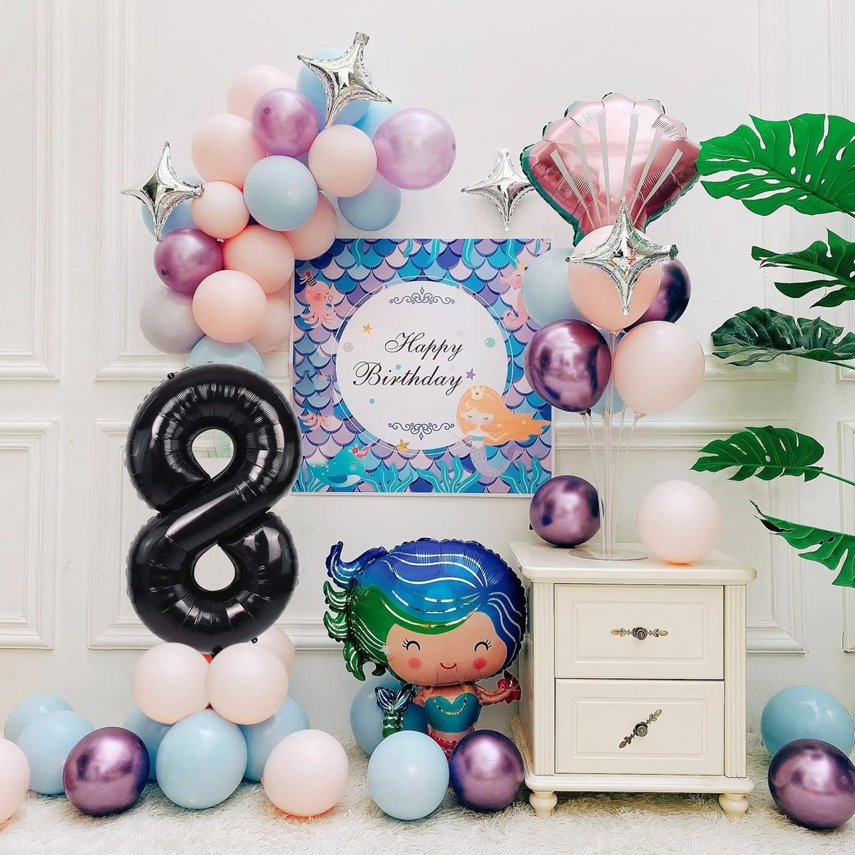 Balon din Folie Metalizata, Vivimall, Figurina Cifra, Tema Aniversare 100 cm, Ambalaj Individual, Pai inclus, Umflare cu Aer sau Heliu, Negru, Cifra 8 - vivimall.ro