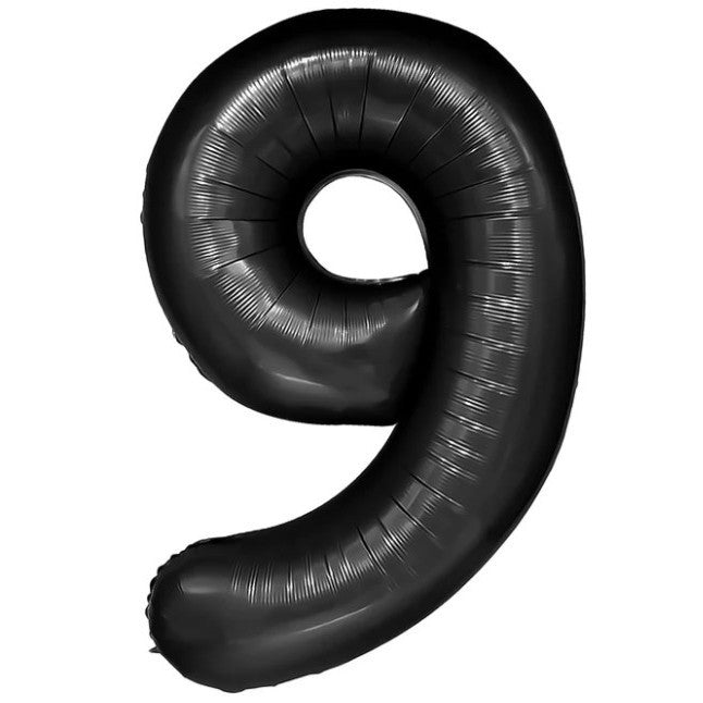 Balon din Folie Metalizata, Vivimall, Figurina Cifra, Tema Aniversare 100 cm, Ambalaj Individual, Pai inclus, Umflare cu Aer sau Heliu, Negru, Cifra 9 - vivimall.ro