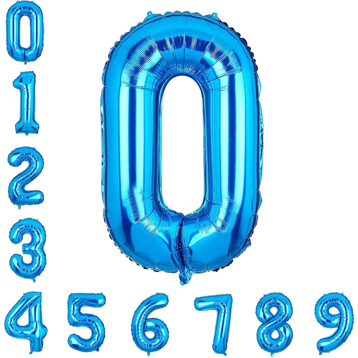 Balon din Folie Metalizata, Vivimall, Figurina Cifra, Tema Aniversare 40 cm, Ambalaj Individual, Pai inclus, Umflare cu Aer sau Heliu, Albastru, Cifra 0 - vivimall.ro