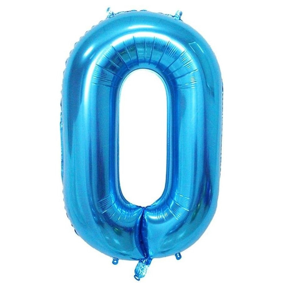 Balon din Folie Metalizata, Vivimall, Figurina Cifra, Tema Aniversare 40 cm, Ambalaj Individual, Pai inclus, Umflare cu Aer sau Heliu, Albastru, Cifra 0 - vivimall.ro