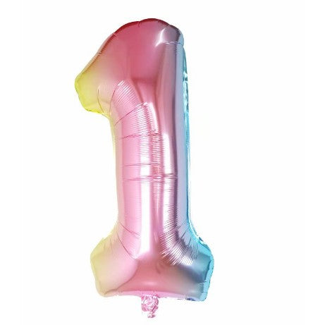 Balon din Folie Metalizata Vivimall, Figurina Cifra Gradient, Tema Aniversare 40 cm, Ambalaj Individual, Pai inclus, Umflare cu Aer sau Heliu, Multicolor, Cifra 1 - vivimall.ro