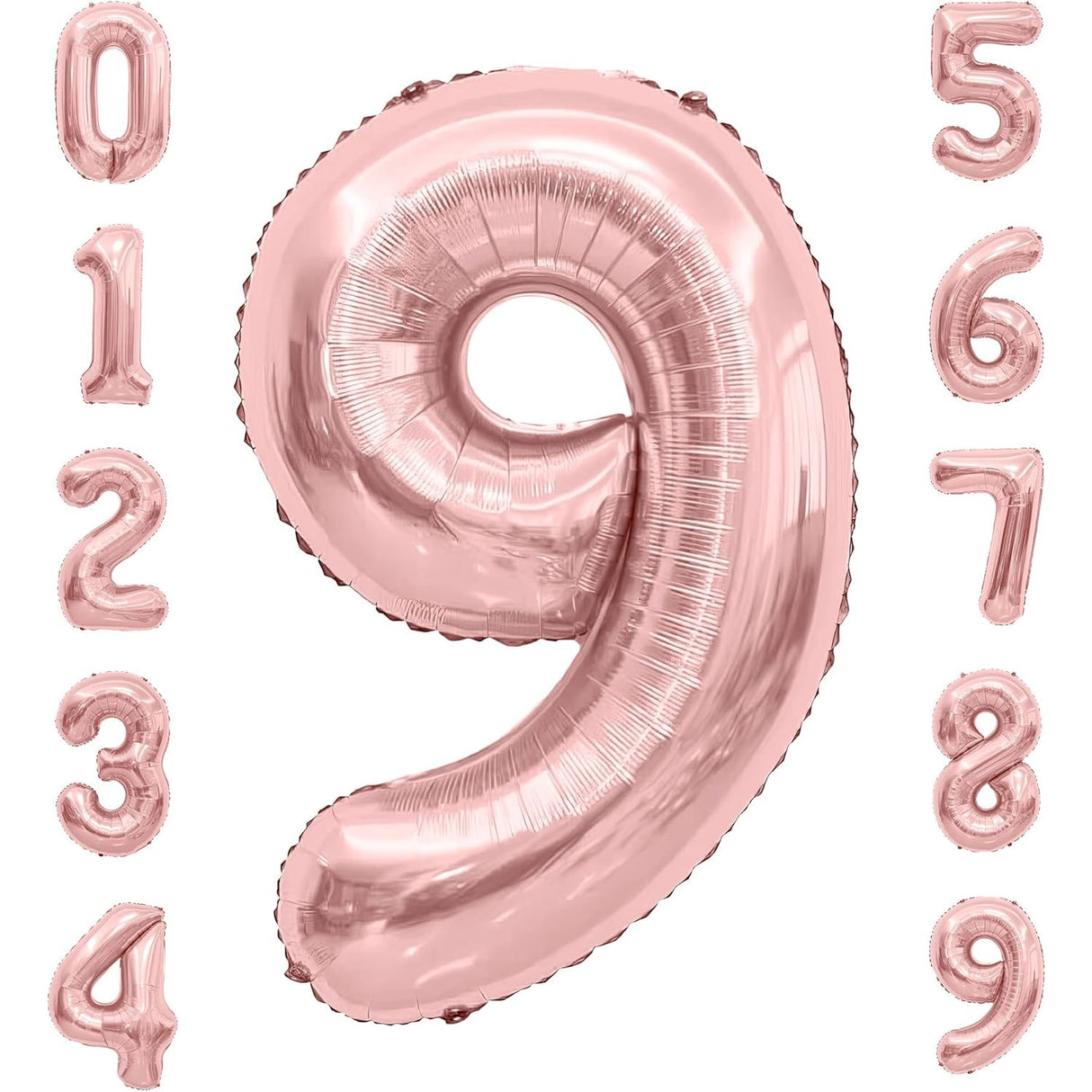 Balon din Folie Metalizata Vivimall, Figurina Cifra, Tema Aniversare 80 cm, Ambalaj Individual, Pai inclus, Umflare cu Aer sau Heliu, Rose Gold, Cifra 9 - vivimall.ro