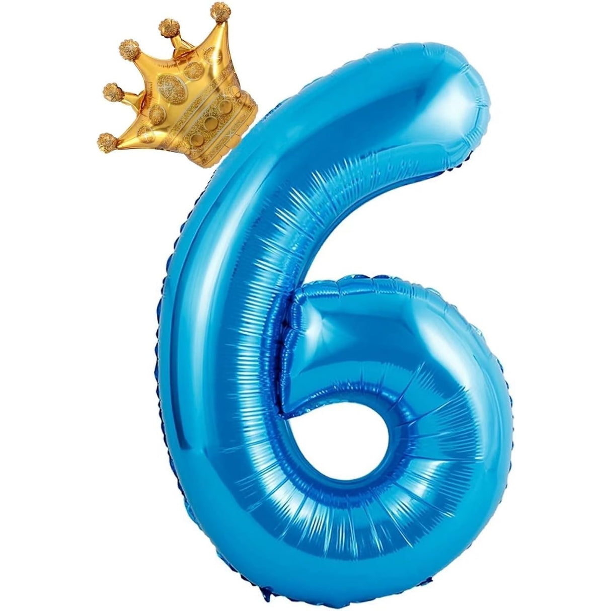 Balon din Folie Metalizata Vivimall, Figurina Cifra si Coroana, Tema Aniversare 100 cm, Ambalaj Individual, Pai inclus, Umflare cu Aer sau Heliu, Albastru, Cifra 6 - vivimall.ro