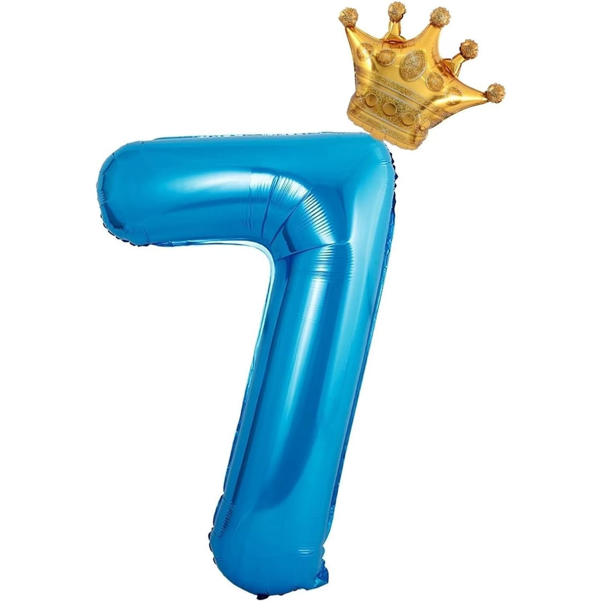 Balon din Folie Metalizata Vivimall, Figurina Cifra si Coroana, Tema Aniversare 100 cm, Ambalaj Individual, Pai inclus, Umflare cu Aer sau Heliu, Albastru, Cifra 7 - vivimall.ro
