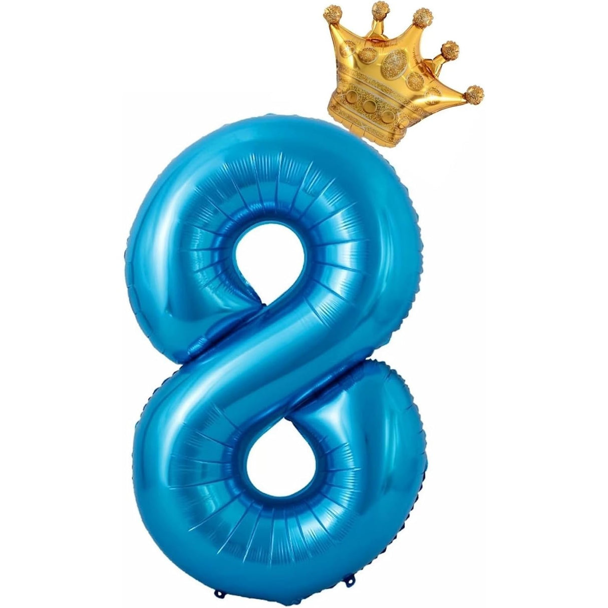 Balon din Folie Metalizata Vivimall, Figurina Cifra si Coroana, Tema Aniversare 100 cm, Ambalaj Individual, Pai inclus, Umflare cu Aer sau Heliu, Albastru, Cifra 8 - vivimall.ro