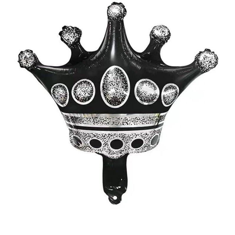 Balon din Folie Metalizata Vivimall, Figurina Cifra si Coroana, Scris Happy Birthday, Tema Aniversare 100 cm, Ambalaj Individual, Pai inclus, Umflare cu Aer sau Heliu, Negru, Cifra 4 - vivimall.ro