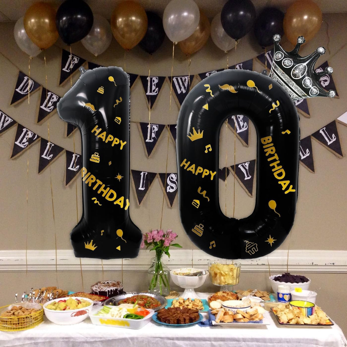 Balon din Folie Metalizata Vivimall, Figurina Cifra, Scris Happy Birthday, Tema Aniversare 100 cm, Ambalaj Individual, Pai inclus, Umflare cu Aer sau Heliu, Negru, Cifra 1 - vivimall.ro