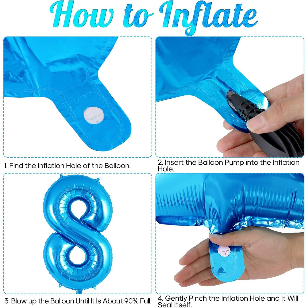 Balon din Folie Metalizata Vivimall, Figurina Cifra, Tema Aniversare 40 cm, Ambalaj Individual, Pai inclus, Umflare cu Aer sau Heliu, Albastru, Cifra 8 - vivimall.ro
