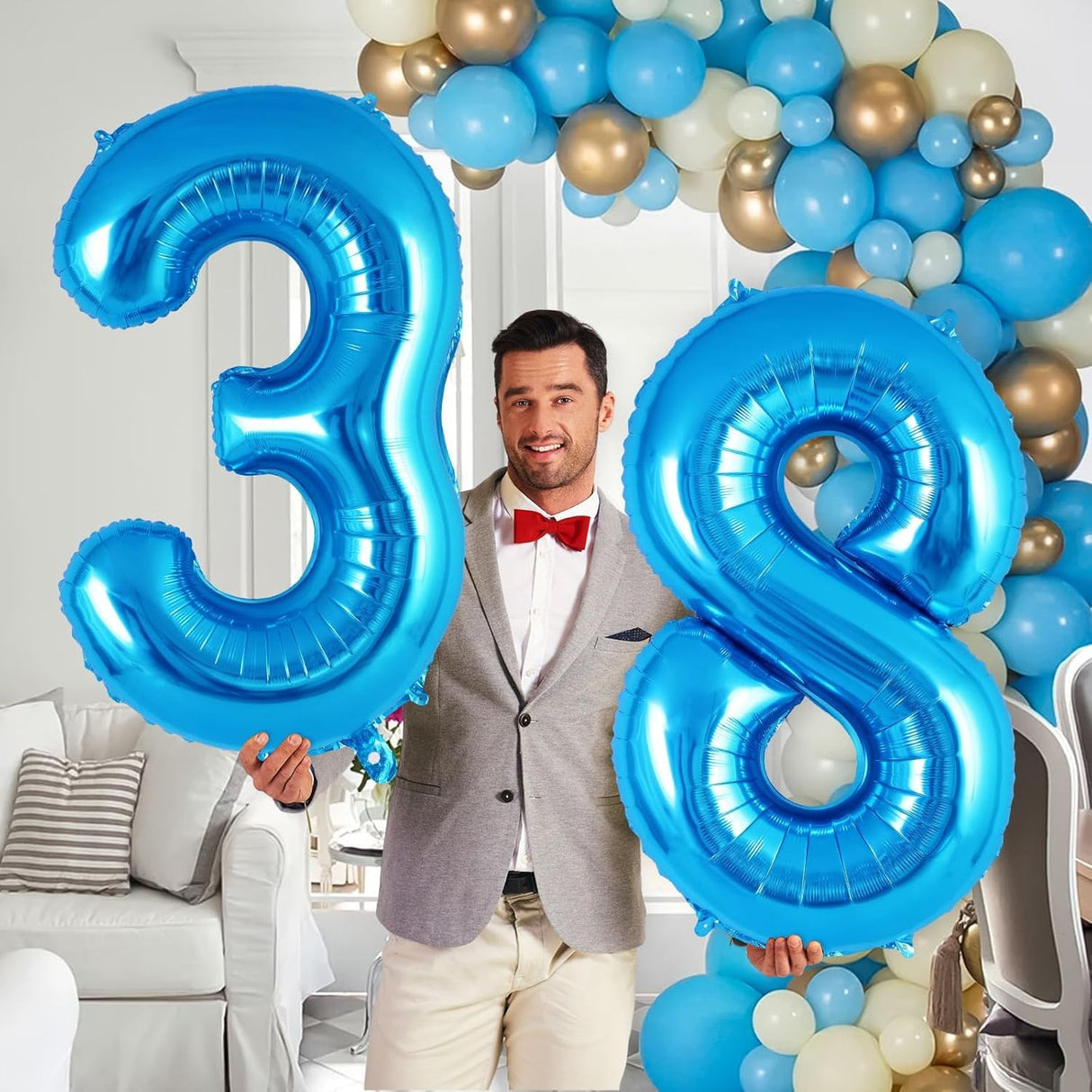 Balon din Folie Metalizata Vivimall, Figurina Cifra, Tema Aniversare 40 cm, Ambalaj Individual, Pai inclus, Umflare cu Aer sau Heliu, Albastru, Cifra 8 - vivimall.ro