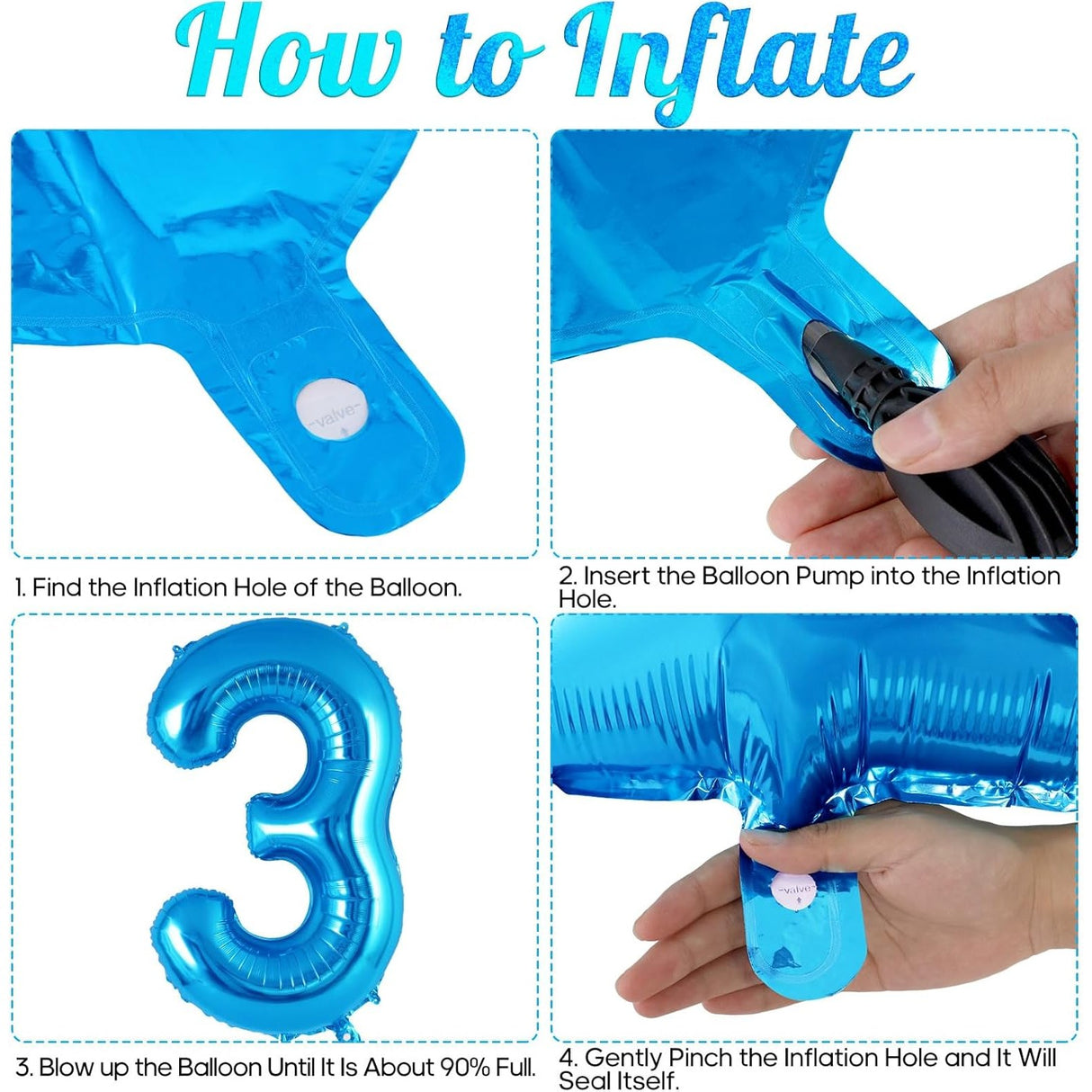 Balon din Folie Metalizata Vivimall, Figurina Cifra, Tema Aniversare 40 cm, Ambalaj Individual, Pai inclus, Umflare cu Aer sau Heliu, Albastru, Cifra 3 - vivimall.ro