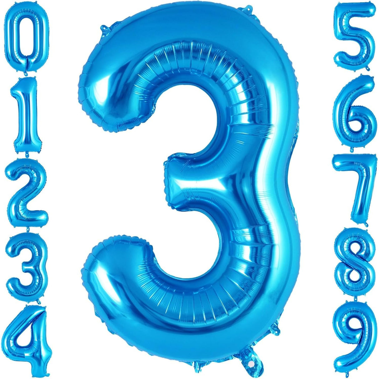 Balon din Folie Metalizata Vivimall, Figurina Cifra, Tema Aniversare 40 cm, Ambalaj Individual, Pai inclus, Umflare cu Aer sau Heliu, Albastru, Cifra 3 - vivimall.ro