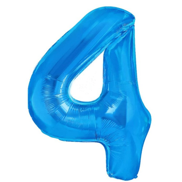 Balon din Folie Metalizata Vivimall, Figurina Cifra, Tema Aniversare 40 cm, Ambalaj Individual, Pai inclus, Umflare cu Aer sau Heliu, Albastru, Cifra 4 - vivimall.ro