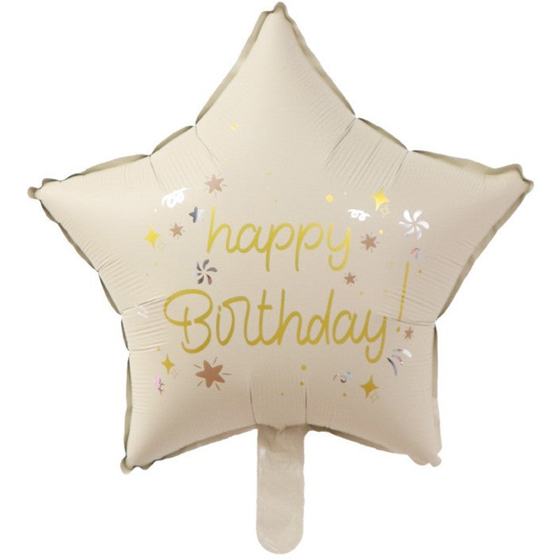 Balon din Folie Metalizata, Vivimall, Figurina Animata, Model Stea, 45 cm, Ambalaj Individual, Pai Inclus, Umflare cu Aer sau Heliu, Bej - vivimall.ro