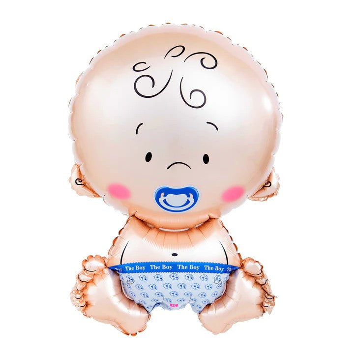 Balon din Folie Metalizata, Vivimall, Figurina Baietel, Tema Botez, 73x48 cm, Ambalaj Individual, Pai Inclus, Umflare cu Aer sau Heliu, Albastru - vivimall.ro