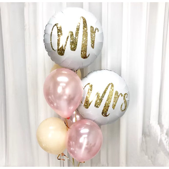 Balon din Folie Metalizata, Vivimall, Figurina Cerc, Model MR, Tematica Nunta, 45 cm, Ambalaj Individual, Pai Inclus, Umflare cu Aer sau Heliu, Alb - vivimall.ro