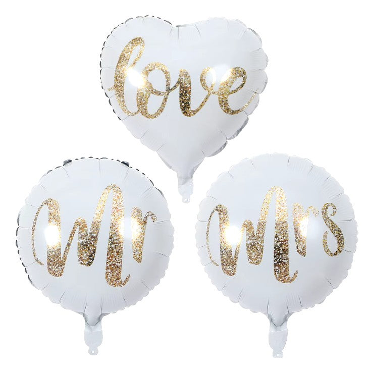 Balon din Folie Metalizata, Vivimall, Figurina Cerc, Model MR, Tematica Nunta, 45 cm, Ambalaj Individual, Pai Inclus, Umflare cu Aer sau Heliu, Alb - vivimall.ro