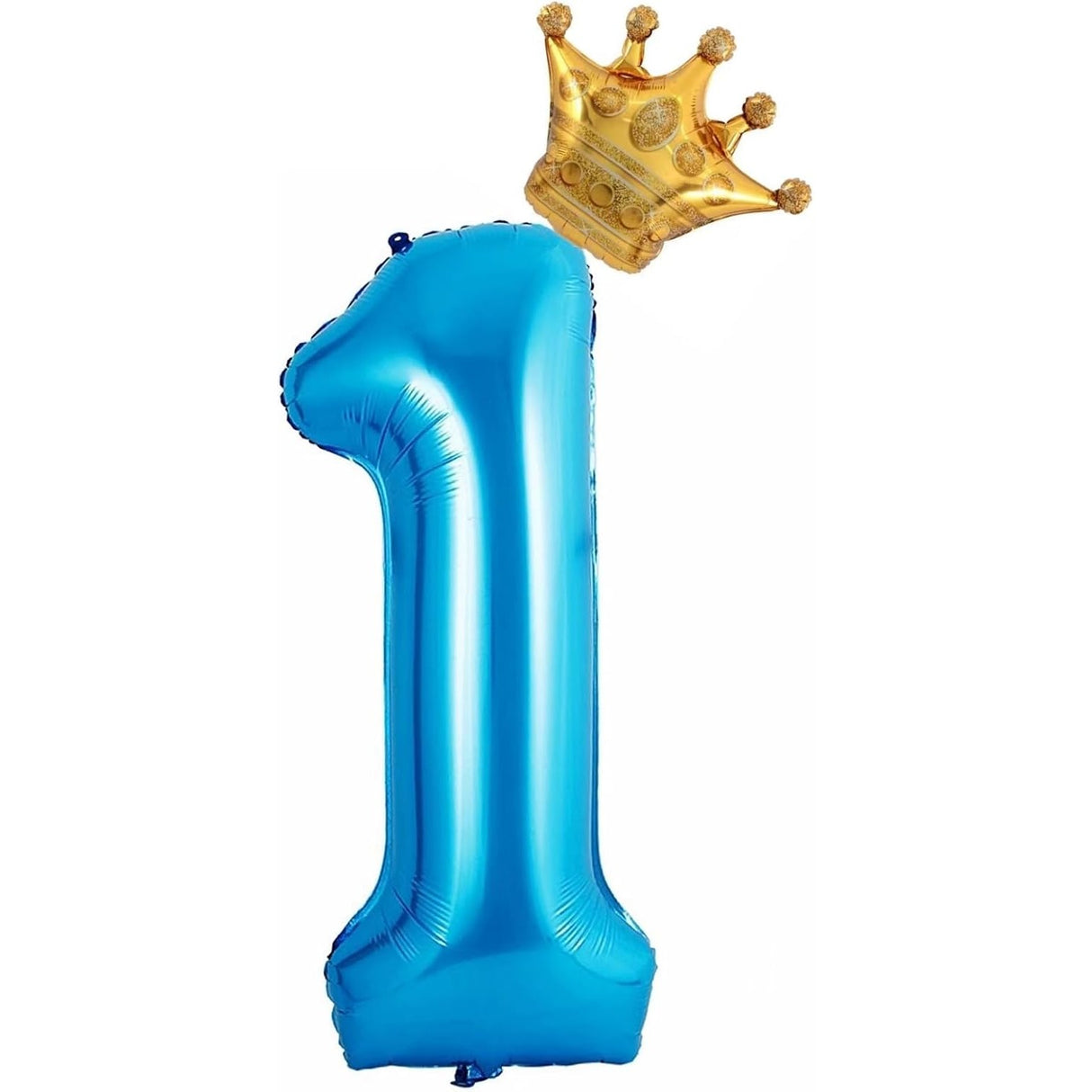 Balon din Folie Metalizata Vivimall, Figurina Cifra si Coroana, Tema Aniversare 100 cm, Ambalaj Individual, Pai inclus, Umflare cu Aer sau Heliu, Albastru, Cifra 1 - vivimall.ro