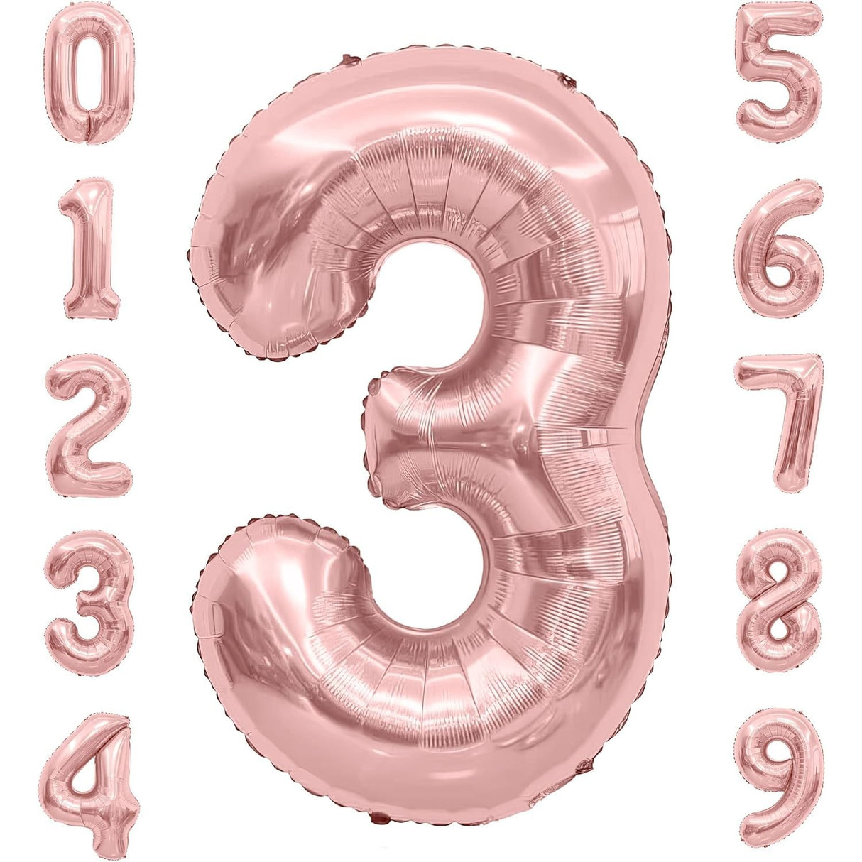Balon din Folie Metalizata Vivimall, Figurina Cifra, Tema Aniversare 100 cm, Ambalaj Individual, Pai inclus, Umflare cu Aer sau Heliu, Coral, Rose Gold, Cifra 3 - vivimall.ro