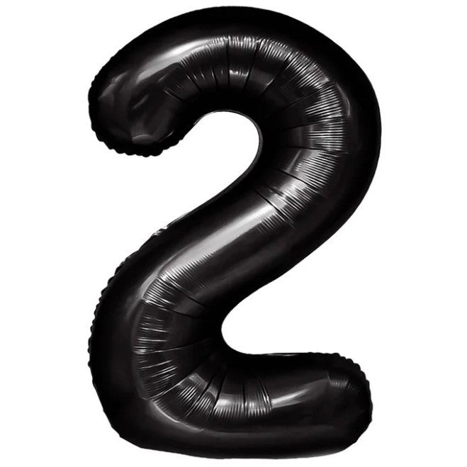 Balon din Folie Metalizata, Vivimall, Figurina Cifra, Tema Aniversare 100 cm, Ambalaj Individual, Pai inclus, Umflare cu Aer sau Heliu, Negru, Cifra 2 - vivimall.ro