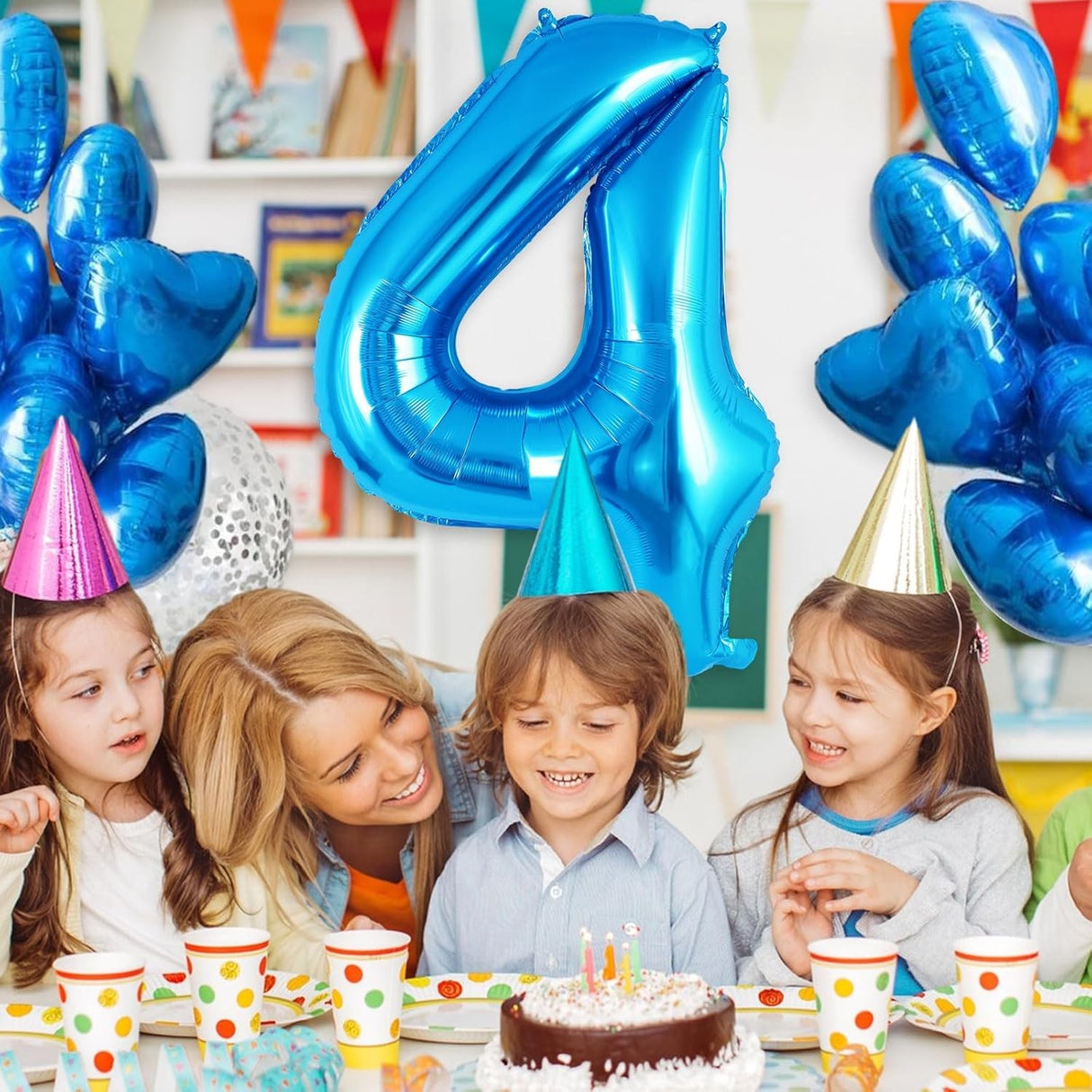 Balon din Folie Metalizata Vivimall, Figurina Cifra, Tema Aniversare 40 cm, Ambalaj Individual, Pai inclus, Umflare cu Aer sau Heliu, Albastru, Cifra 4 - vivimall.ro