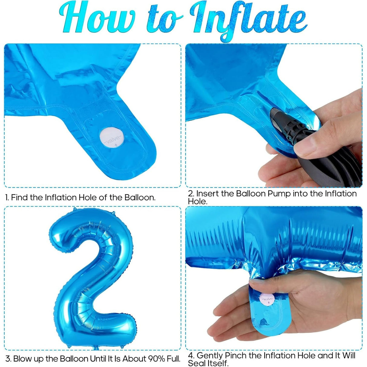 Balon din Folie Metalizata Vivimall, Figurina Cifra, Tema Aniversare 40 cm, Ambalaj Individual, Pai inclus, Umflare cu Aer sau Heliu, Albastru, Cifra 2 - vivimall.ro