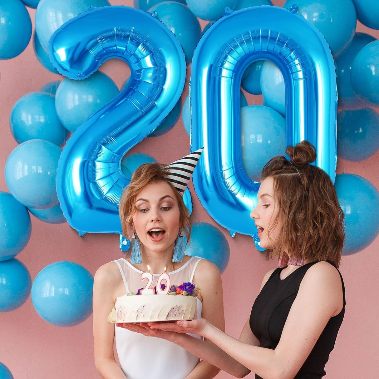 Balon din Folie Metalizata Vivimall, Figurina Cifra, Tema Aniversare 40 cm, Ambalaj Individual, Pai inclus, Umflare cu Aer sau Heliu, Albastru, Cifra 2 - vivimall.ro