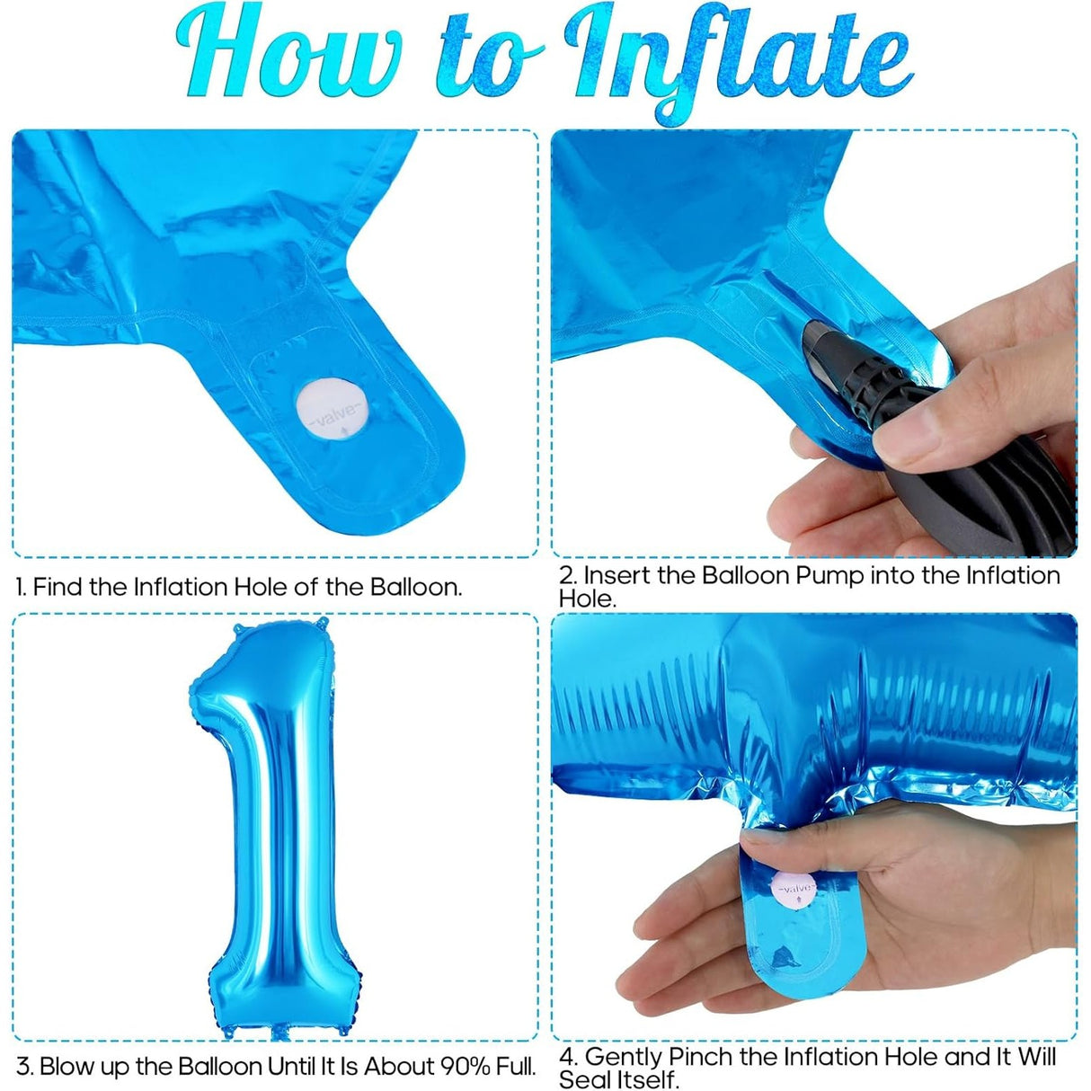 Balon din Folie Metalizata Vivimall, Figurina Cifra, Tema Aniversare 40 cm, Ambalaj Individual, Pai inclus, Umflare cu Aer sau Heliu, Albastru, Cifra 1 - vivimall.ro