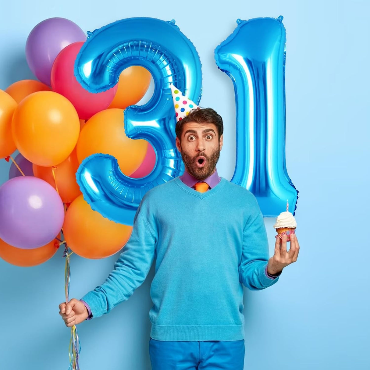 Balon din Folie Metalizata Vivimall, Figurina Cifra, Tema Aniversare 40 cm, Ambalaj Individual, Pai inclus, Umflare cu Aer sau Heliu, Albastru, Cifra 1 - vivimall.ro