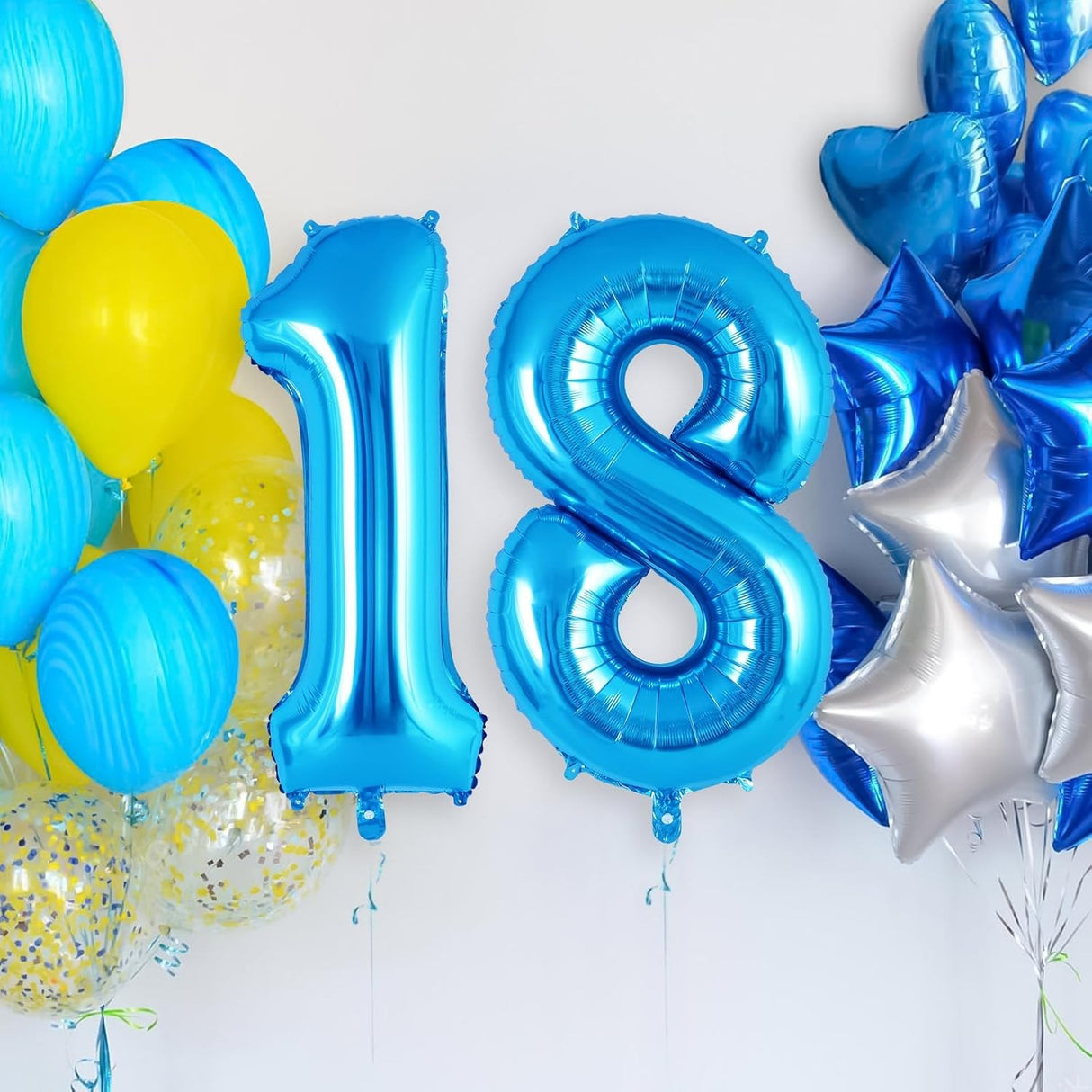 Balon din Folie Metalizata Vivimall, Figurina Cifra, Tema Aniversare 40 cm, Ambalaj Individual, Pai inclus, Umflare cu Aer sau Heliu, Albastru, Cifra 1 - vivimall.ro