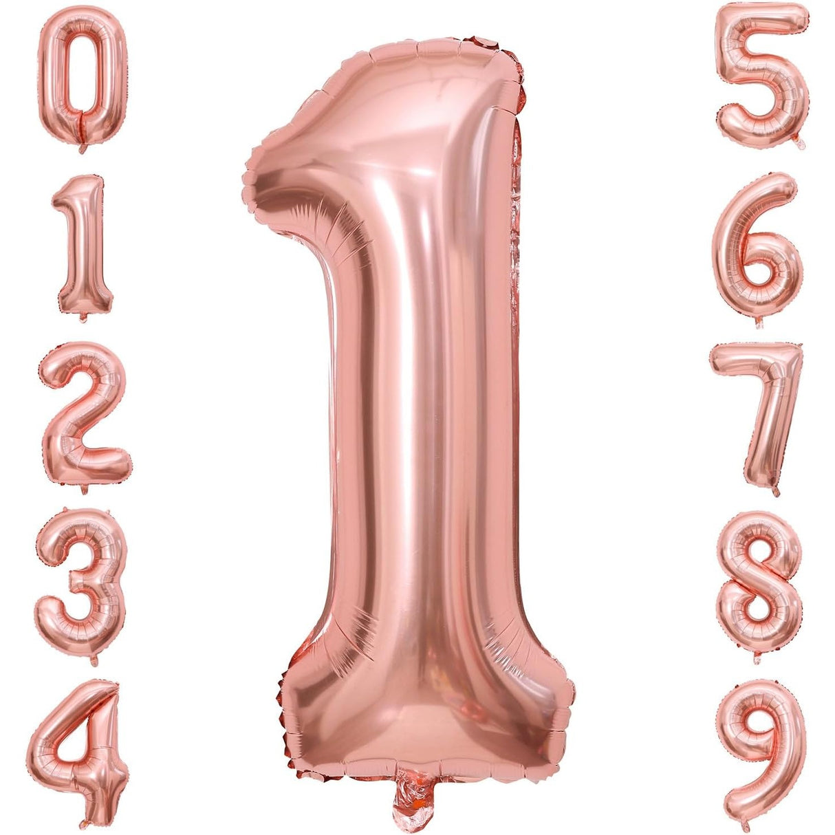 Balon din Folie Metalizata Vivimall, Figurina Cifra, Tema Aniversare 40 cm, Ambalaj Individual, Pai inclus, Umflare cu Aer sau Heliu, Rose Gold, Cifra 1 - vivimall.ro