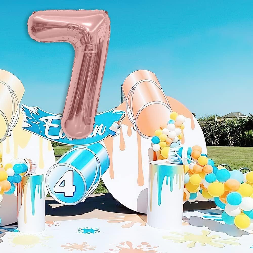 Balon din Folie Metalizata Vivimall, Figurina Cifra, Tema Aniversare 40 cm, Ambalaj Individual, Pai inclus, Umflare cu Aer sau Heliu, Rose Gold, Cifra 7 - vivimall.ro