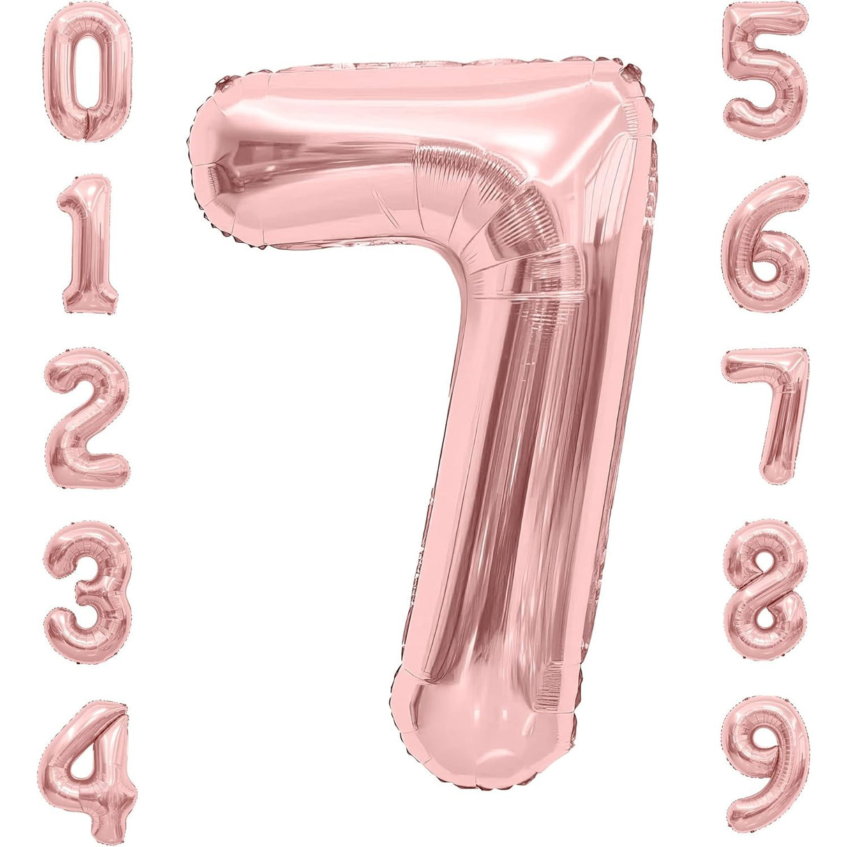 Balon din Folie Metalizata Vivimall, Figurina Cifra, Tema Aniversare 40 cm, Ambalaj Individual, Pai inclus, Umflare cu Aer sau Heliu, Rose Gold, Cifra 7 - vivimall.ro