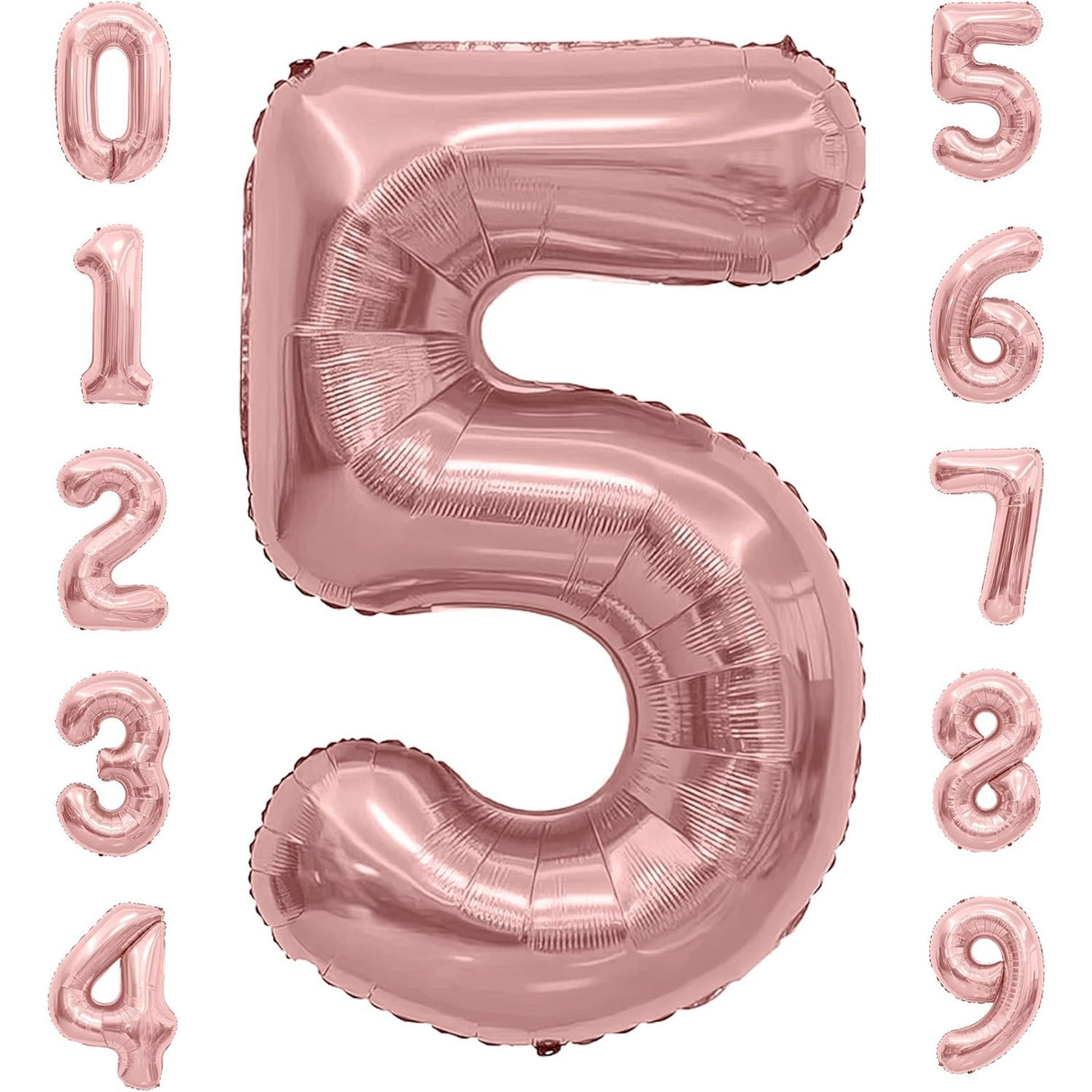 Balon din Folie Metalizata Vivimall, Figurina Cifra, Tema Aniversare 80 cm, Ambalaj Individual, Pai inclus, Umflare cu Aer sau Heliu, Rose, Cifra 5 - vivimall.ro